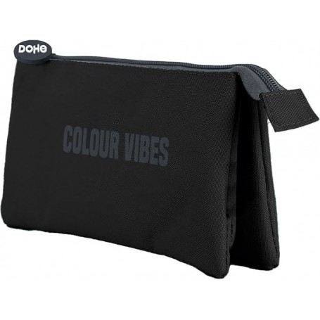 DOHE COLOUR VIBES PORTATODO TRIPLE - CIERRE DOBLE CON CREMALLERA Y TIRADOR DE GOMA - NEGRO