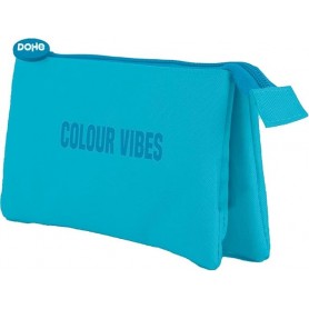 DOHE COLOUR VIBES PORTATODO TRIPLE - CIERRE DOBLE CON CREMALLERA Y TIRADOR DE GOMA - AZUL CYAN