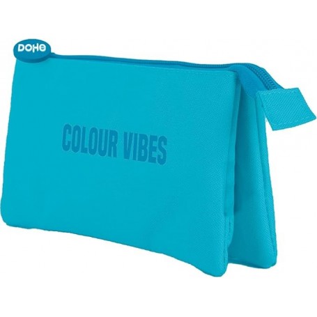 DOHE COLOUR VIBES PORTATODO TRIPLE - CIERRE DOBLE CON CREMALLERA Y TIRADOR DE GOMA - AZUL CYAN
