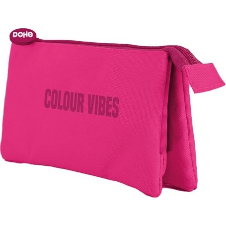 DOHE COLOUR VIBES PORTATODO TRIPLE - CIERRE DOBLE CON CREMALLERA Y TIRADOR DE GOMA - ROSA