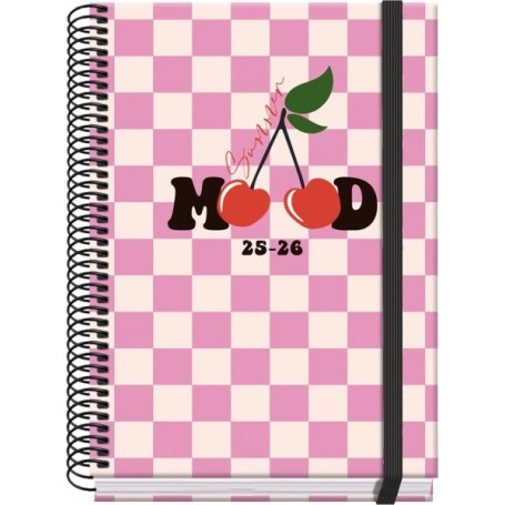 DOHE CHERRY AGENDA ESCOLAR 25/26 ESPIRAL A5 - SEMANA VISTA - PAPEL 70G/M2 - 4 HOJAS DE PEGATINAS - CUBIERTA DE CARTON PLASTIFICA