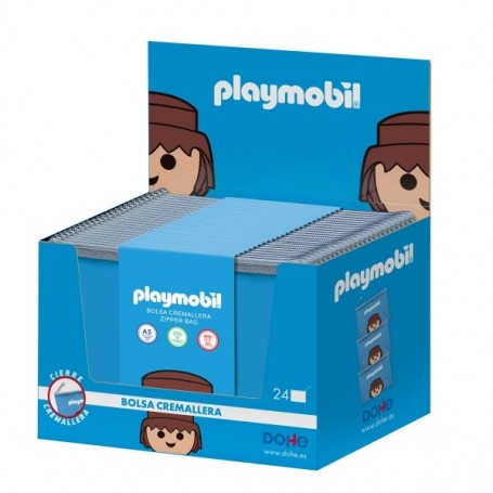 DOHE PLAYMOBIL EXPOSITOR CON 24 BOLSAS FABRICADAS EN EVA TRASLUCIDO DE 400 MICRAS - FORMATO APAISADO - CIERRE DE CREMALLERA - AZ