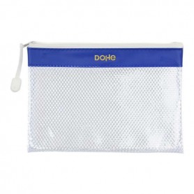 DOHE BOLSA CREMALLERA PVC - 24X17.5MM - RESISTENTE AL AGUA - IDEAL PARA DOCUMENTOS A5 - AZUL/TRANSPARENTE