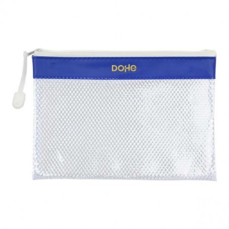 DOHE BOLSA CREMALLERA PVC - 24X17.5MM - RESISTENTE AL AGUA - IDEAL PARA DOCUMENTOS A5 - AZUL/TRANSPARENTE