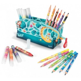 MAPED JUNGLE FEVER BEBES ESTUCHE DE TELA CON 12 LAPICES DE COLORES JUMBO JUNGLE FEVER (A PARTIR DE 2 AÑOS) Y 12 ROTULADORES 