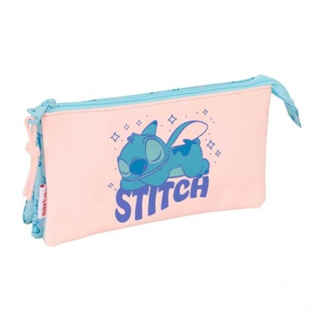 SAFTA STITCH OHANA PORTATODO - 3 COMPARTIMENTOS CON CREMALLERAS - BOLSILLO INTERIOR - 0.6L - 220X30X120MM - AZUL CLARO