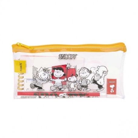 SAFTA SNOOPY PACK ESCOLAR CON PORTATODO DE PVC - CIERRE ZIP - REGLA 15CM - 2 LAPICES - SACAPUNTAS - GOMA - BLOC DE NOTAS CON 70 