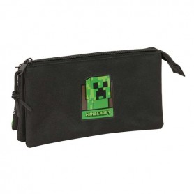 SAFTA MINECRAFT PORTATODO - 3 COMPARTIMENTOS CON CREMALLERAS - BOLSILLO INTERIOR - 0.6L - 220X30X120MM - NEGRO
