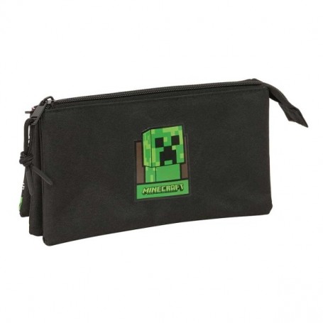 SAFTA MINECRAFT PORTATODO - 3 COMPARTIMENTOS CON CREMALLERAS - BOLSILLO INTERIOR - 0.6L - 220X30X120MM - NEGRO