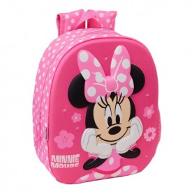 SAFTA MINNIE MOUSE MOCHILA 3D - LUCES LED - PORTABOTELLAS - HOMBRERAS ACOLCHADAS - ASA SUPERIOR - 8.64L - 270X100X330MM - ROSA