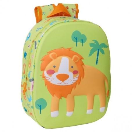 SAFTA LEON MOCHILA 3D - PORTABOTELLAS - HOMBRERAS ACOLCHADAS - ASA SUPERIOR - LIGERO Y DURADERO - VERDE CLARO