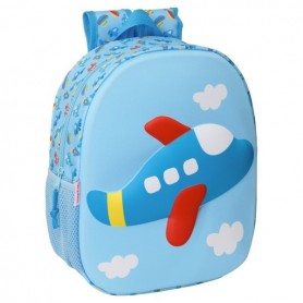 SAFTA AVION MOCHILA 3D - PORTABOTELLAS - HOMBRERAS ACOLCHADAS - ASA SUPERIOR - AZUL CLARO