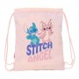 SAFTA STITCH OHANA SACO PLANO - BOLSILLO CON CREMALLERA - CIERRE CON CORDONES - 3L - 260X10X340MM - ROSA PASTEL