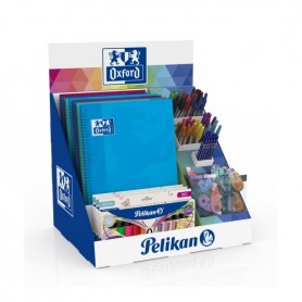 OXFORD EXPOSITOR CON 5 CUADERNOS - 20 CORRECTORES EN CINTA - 20 GOMAS DE BORRAR - 50 BOLIGRAFOS DE COLORES - 12 LAPICEROS DE GRA