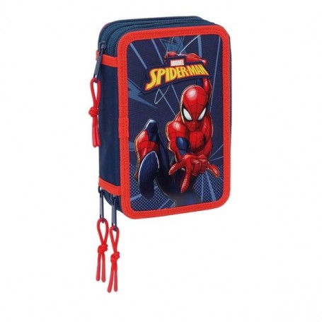 SAFTA SPIDER-MAN PLUMIER DE 3 PISOS - 37 PIEZAS - 1.3L - GOMA - LAPIZ - BOLIGRAFOS - SACAPUNTAS - REGLAS - 16 COLORES - 14 ROTUL