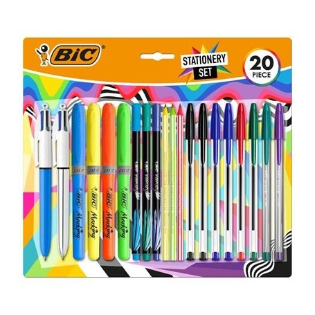 BIC ESCRITURA MULTICOLOR PACK DE 20 PIEZAS VARIADAS - 6 BIC CRISTAL ORIGINAL, 2 BIC CRISTAL FUN, 2 BIC 4 COLORES, 3 BIC INTENSIT