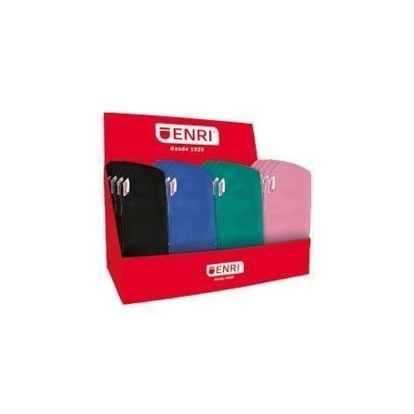 ENRI EXPOSITOR DE 20 ESTUCHES PORTATODO DE 1 COMPARTIMENTO - FABRICADOS EN NEOPRENO - COLORES NEGRO, ROSA, AZUL Y VERDE