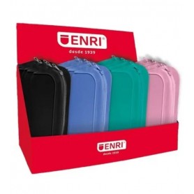ENRI EXPOSITOR DE 20 ESTUCHES PORTATODO CON 3 COMPARTIMENTOS - CIERRES DE CREMALLERA - FABRICADO EN POLIESTER - COLORES SURTIDOS