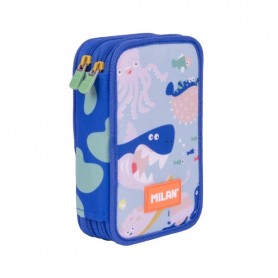 MILAN BLUE ODYSSEY PLUMIER DE 2 PISOS CON REGLA - SACAPUNTAS - GOMAS DE BORRAR - LAPICES DE GRAFITO Y DE COLORES - ROTULADORES -