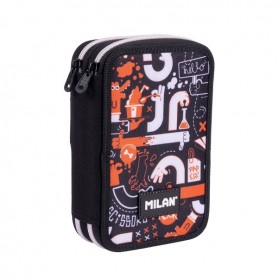 MILAN FINGERS PLUMIER DE 2 PISOS CON REGLA - SACAPUNTAS - GOMAS DE BORRAR - LAPICES DE GRAFITO Y DE COLORES - ROTULADORES - BOLI