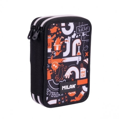 MILAN FINGERS PLUMIER DE 2 PISOS CON REGLA - SACAPUNTAS - GOMAS DE BORRAR - LAPICES DE GRAFITO Y DE COLORES - ROTULADORES - BOLI