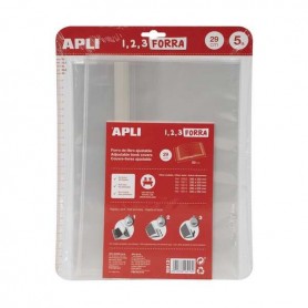 APLI PACK DE 5 FORROS PARA LIBROS 290MM DE POLIPROPILENO 75 MICRAS - SOLAPA AUTOAJUSTABLE - FACIL FORRADO EN 3 PASOS - SIN NECES
