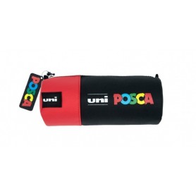POSCA ESTUCHE DE LONA 8,5X19,5CM - IDEAL PARA ROTULADORES Y UTILES ESCOLARES - CIERRE DE CREMALLERA - NEGRO/ROJO