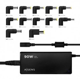 AISENS ASLC-90WAUTO-BK - CARGADOR UNIVERSAL PARA PORTATIL  90W - AUTOMATICO - 12 CLAVIJAS - HASTA 5A - NEGRO