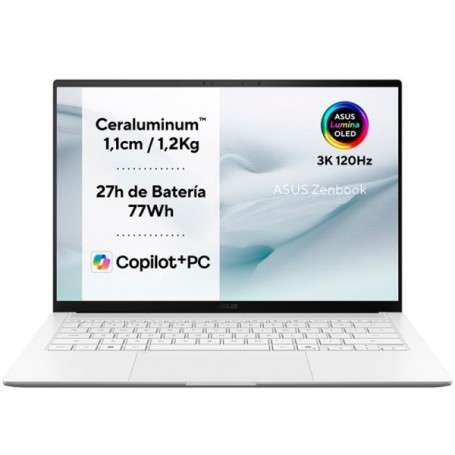 ASUS ZENBOOK S14 OLED - PORTATIL INTEL CORE ULTRA 9 386H - 32GB - 1TB SSD - 14" FHD - WINDOWS 11 HOME 64-BIT - BLANCO + LPI*