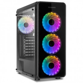 NOX HUMMER TGM ARGB - CAJA GAMING ATX - 4 VENTILADORES ARGB RAINBOW - FRONTAL LATERAL Y SUPERIOR CRISTAL TEMPLADO - NEGRO
