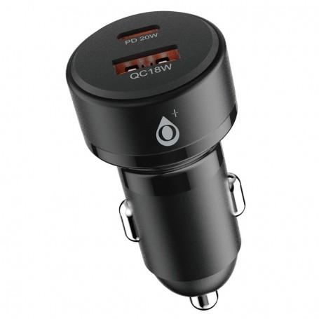 ONE+ NA0551 NE - CARGADOR DE COCHE 38W - 2 PUERTOS USB-C + USB-A - PD-QC3.0 - SIN CABLE - NEGRO