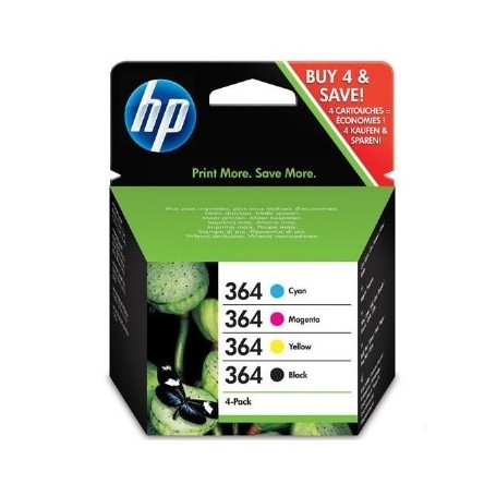 HP 364 - PACK DE 4 CARTUCHOS DE TINTA ORIGINALES B/C/M/Y ( 1 X 6ML + 3 X 3ML) - N9J73AE