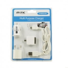CARGADOR UNIVERSAL 4 EN 1 MTK IPHONE / MICROUSB  A RED ELECTRICA Y COCHE 1A  WHITE
