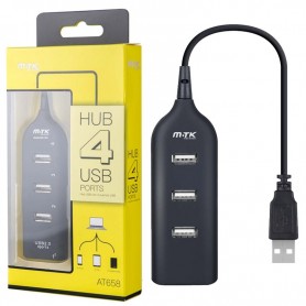 MTK HUB USB 4 PUERTOS USB 2.0 AT658 TIPO REGLETA BLACK
