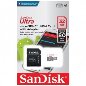 MICROSD 32GB SANDISK UHS-1 CLASE 10 HASTA 80 MBPS CON ADAPTADOR + LPI*